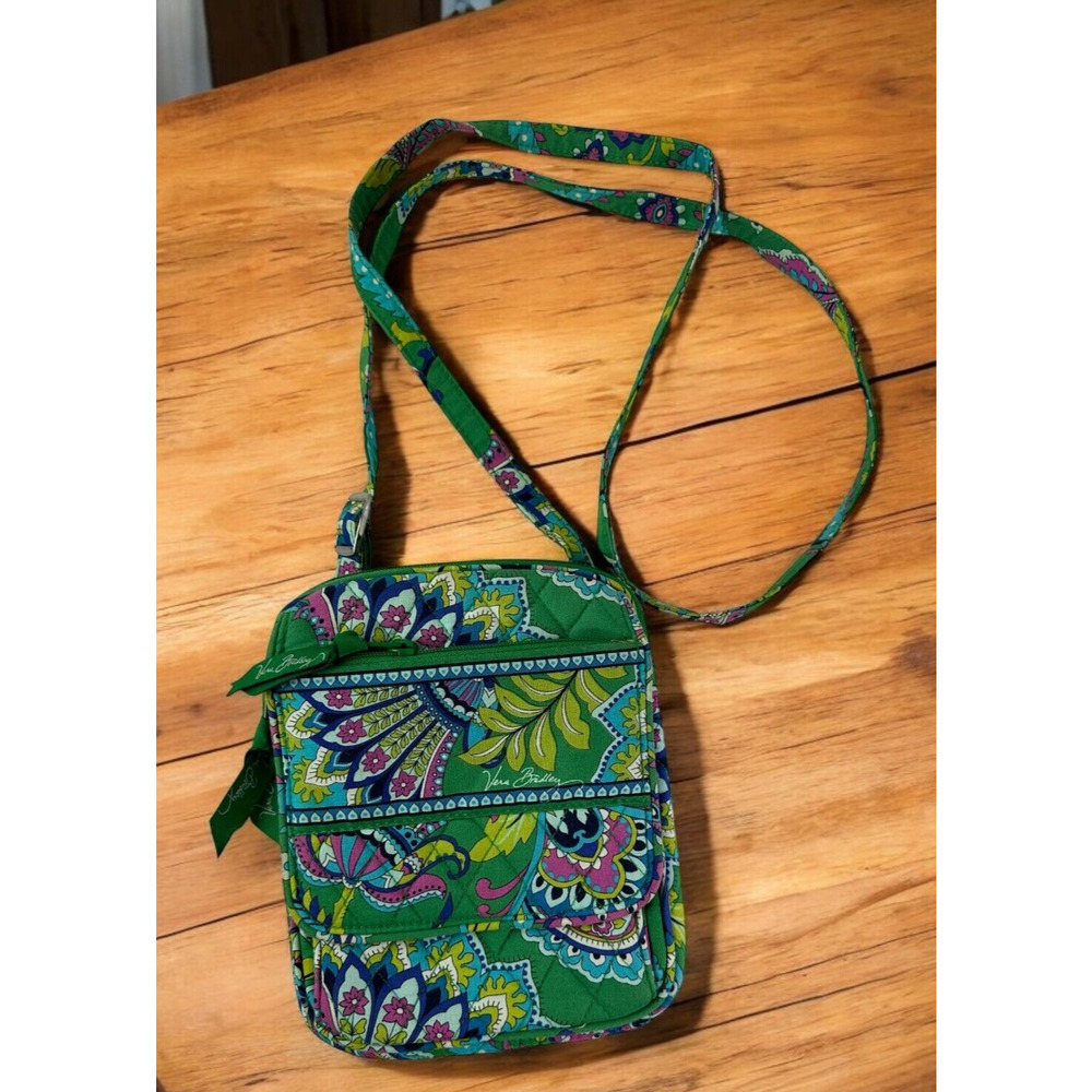 Vera Bradley Green Floral Crossbody Bag Mini Fabric Quilted Purse Adjustable - Picture 11 of 11